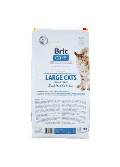 Сухий корм Cat GF Large Power & Vitality для котів великих порід, качка та курка, 7 кг Brit Care (322874434)