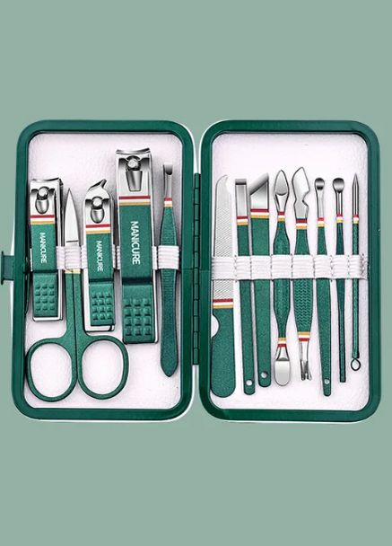 Набір для манікюру та педикюру Manicure з нержавіючої сталі у сумці 13 предметів Green Max-Manicure (297949511)