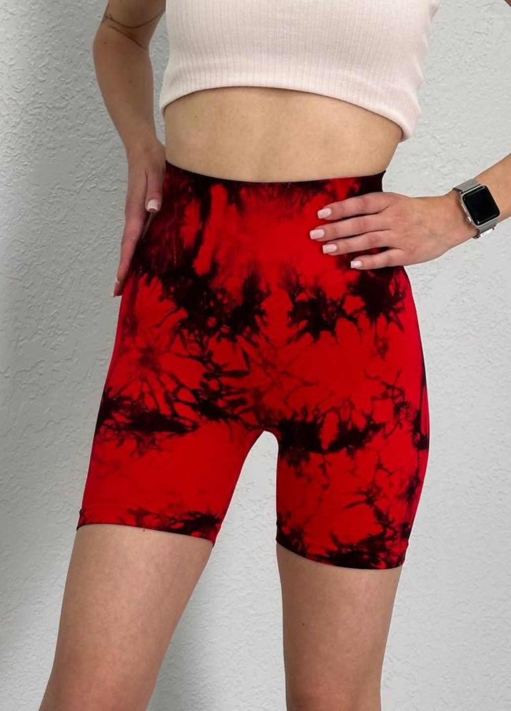 Женские шорты с тай-дай эффектом красно-черные (70099) FitFiesta (328596879)