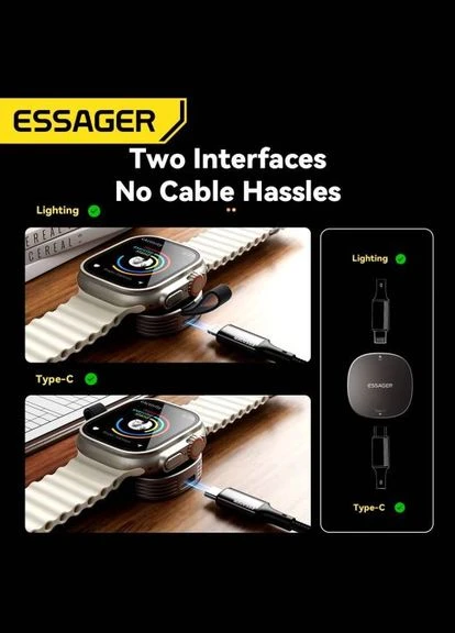 Беспроводная зарядка Essager 2.5W Gunmetal для Apple Watch Ultra 10 | 9 | 8 | 7 No Brand Watch 8 (360654149)