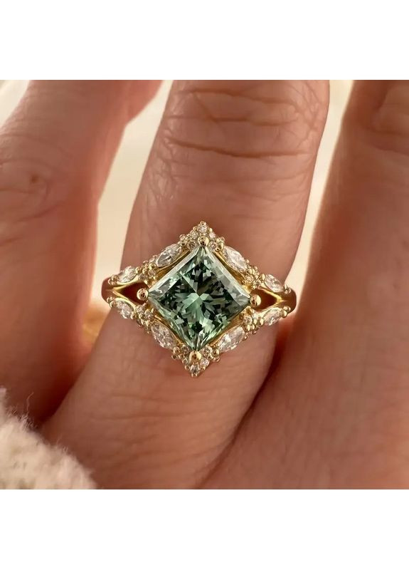 Богемское золотистое обручальное кольцо с зеленовато-бирюзовым цирконием размер 16 AurumLux030 Liresmina Jewelry (358074749)