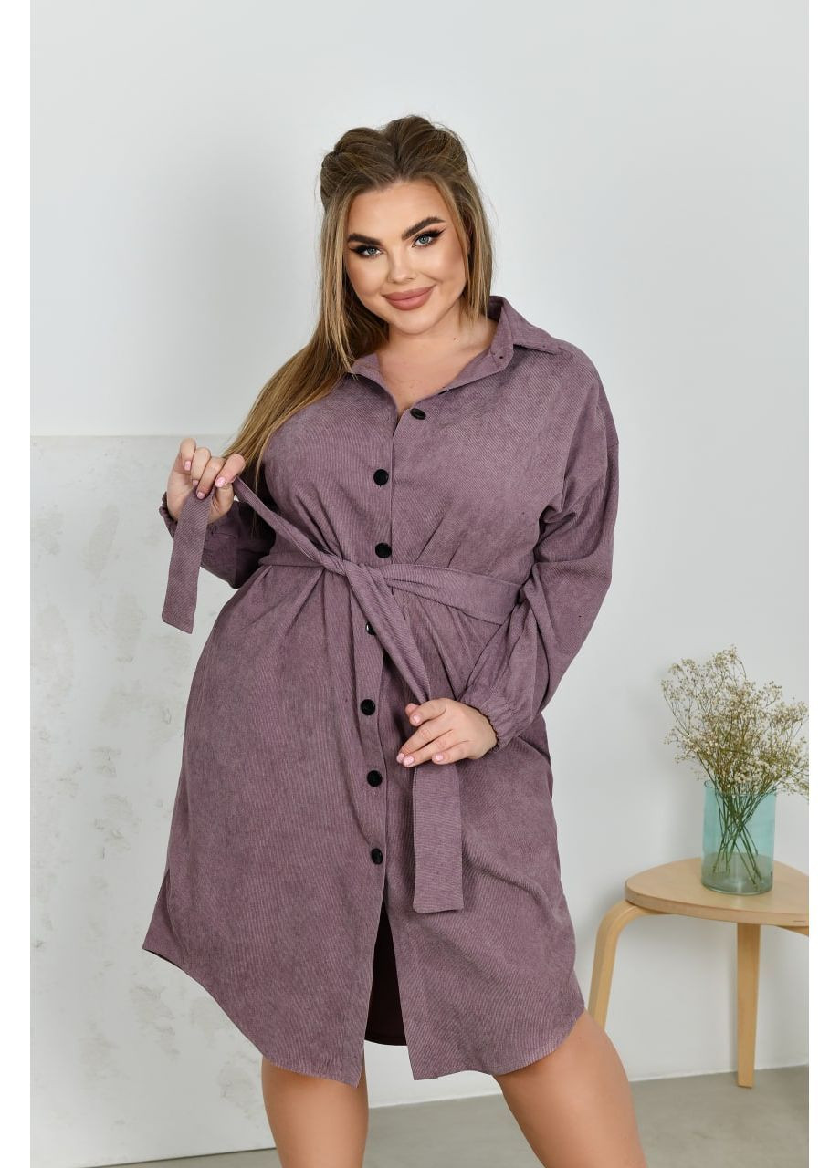 Темно-фиолетовое платье 3706 микровельвет не мнеться, прямого силуэта с поясом на пуговицах Україна