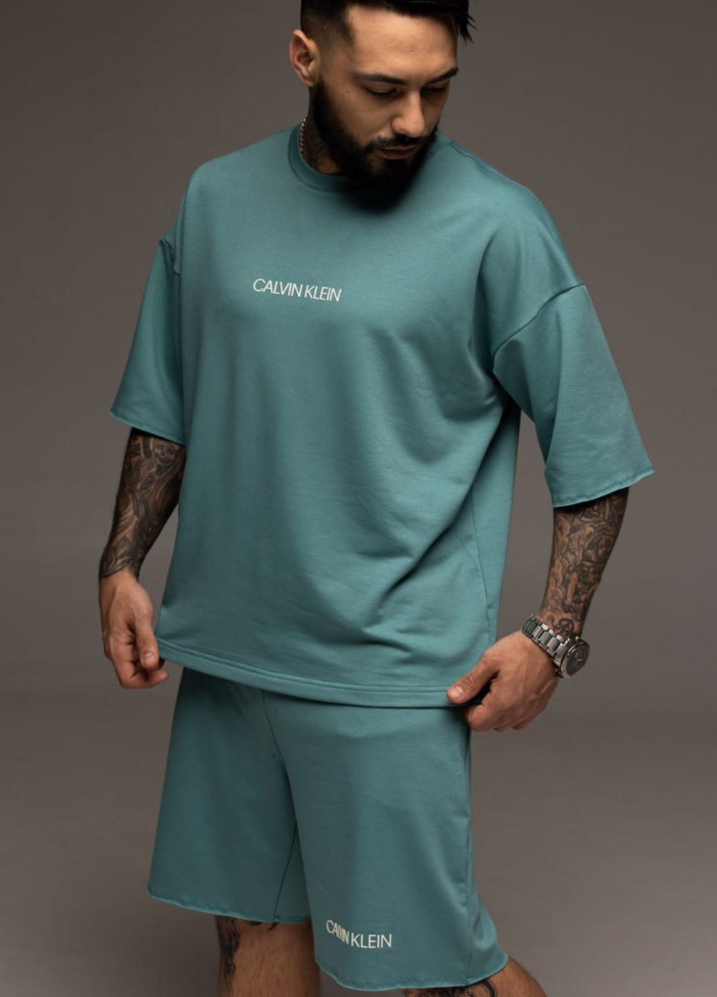 Бірюзовий літній стильний костюм чоловікам для літа з шортами No Brand