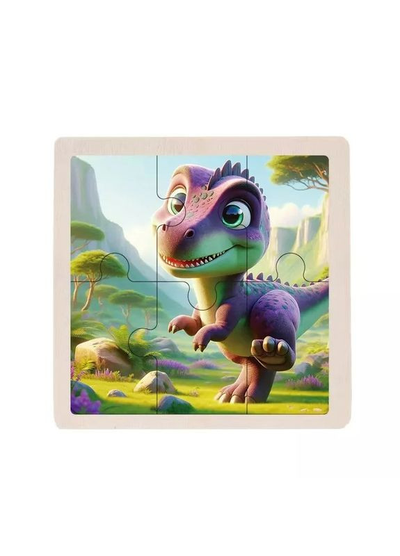 Дитячий дерев'яний пазл-вкладиш "Тиранозавр" MD 1509-26, 6 елементів 9,8 х 9,8 х 0,4 см Bambi (329743407)
