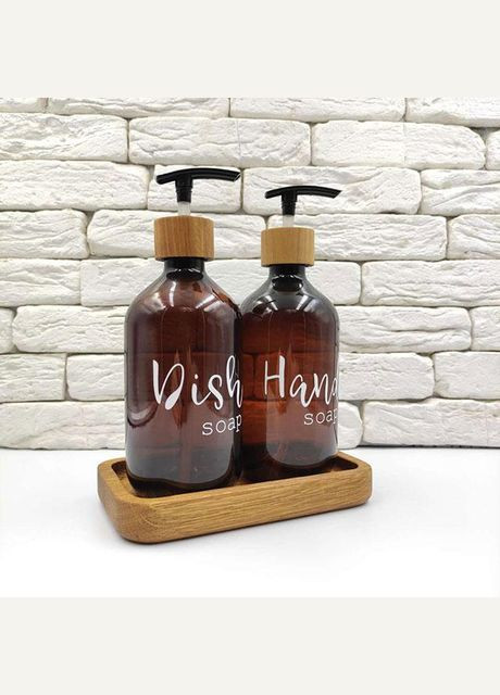 Набор дозаторов для кухни с деревянной подставкой 500 мл "Cофья" пластик (2 шт.) No Brand (298794637)