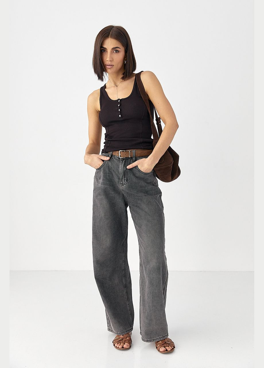 Майка приталена в рубчик з декоративними швами Lurex — 323644693