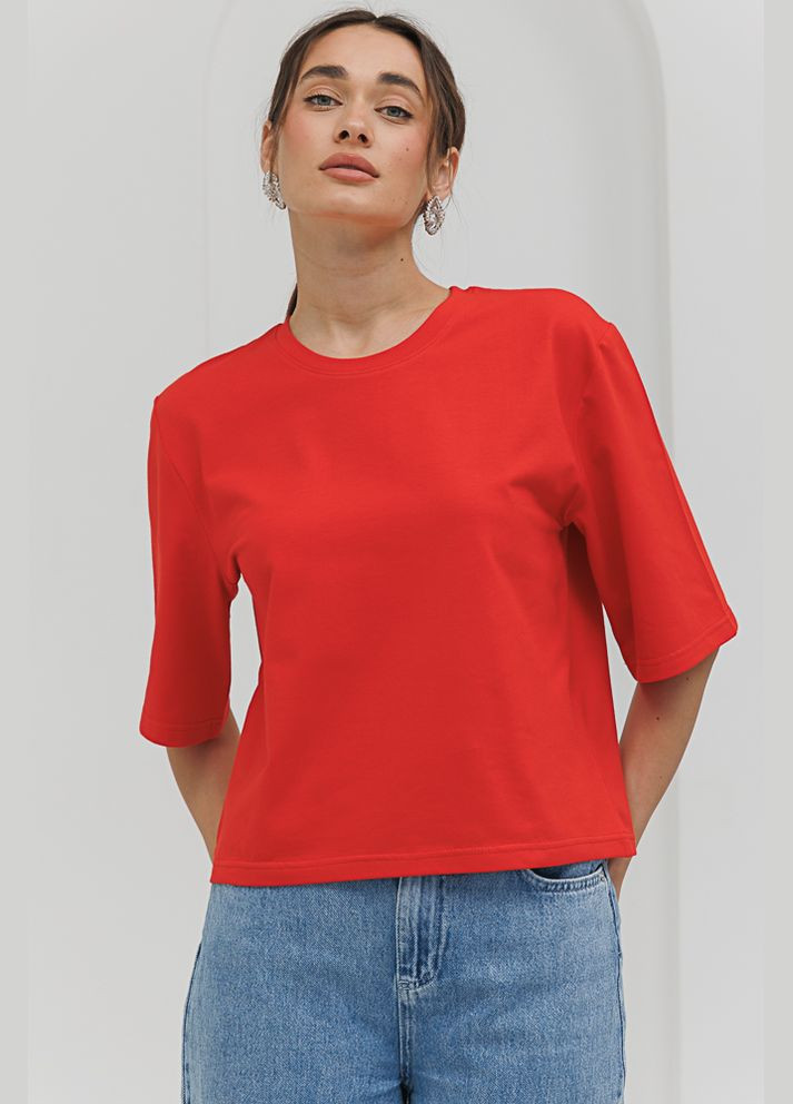 Красная летняя женская футболка с удлиненными рукавами Arjen