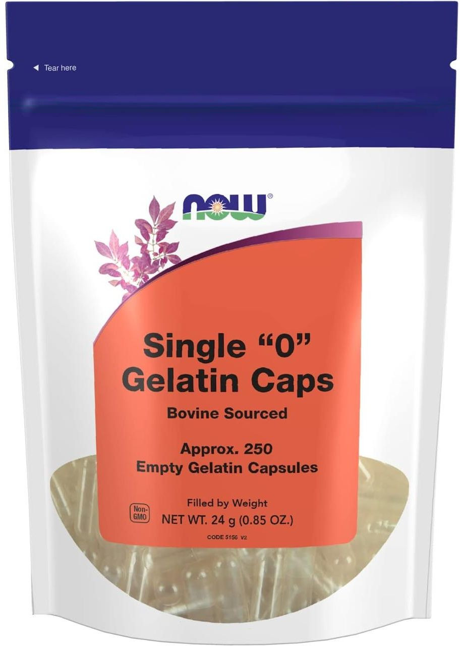 Порожні капсули "0", Single "0" Gelatin Caps,, 250 порожніх желатинових капсул (24 г) Now Foods (362370176)