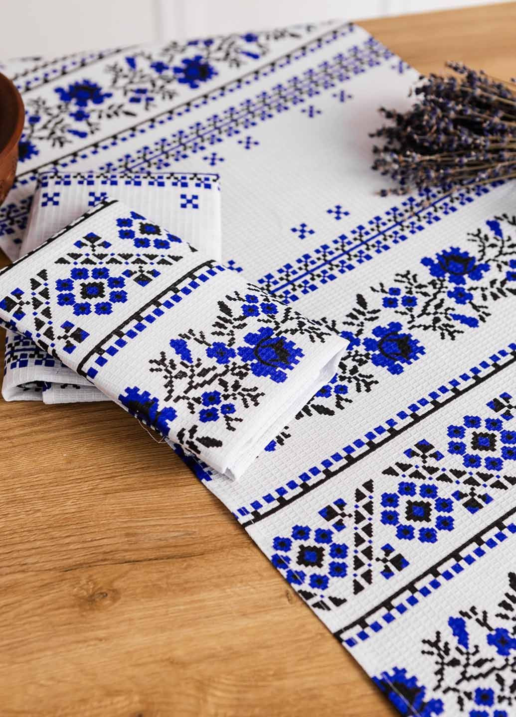 Homedec рушники вафельні "орнамент синій" 75х35 см (комплект 4шт) орнамент білий виробництво - Туреччина