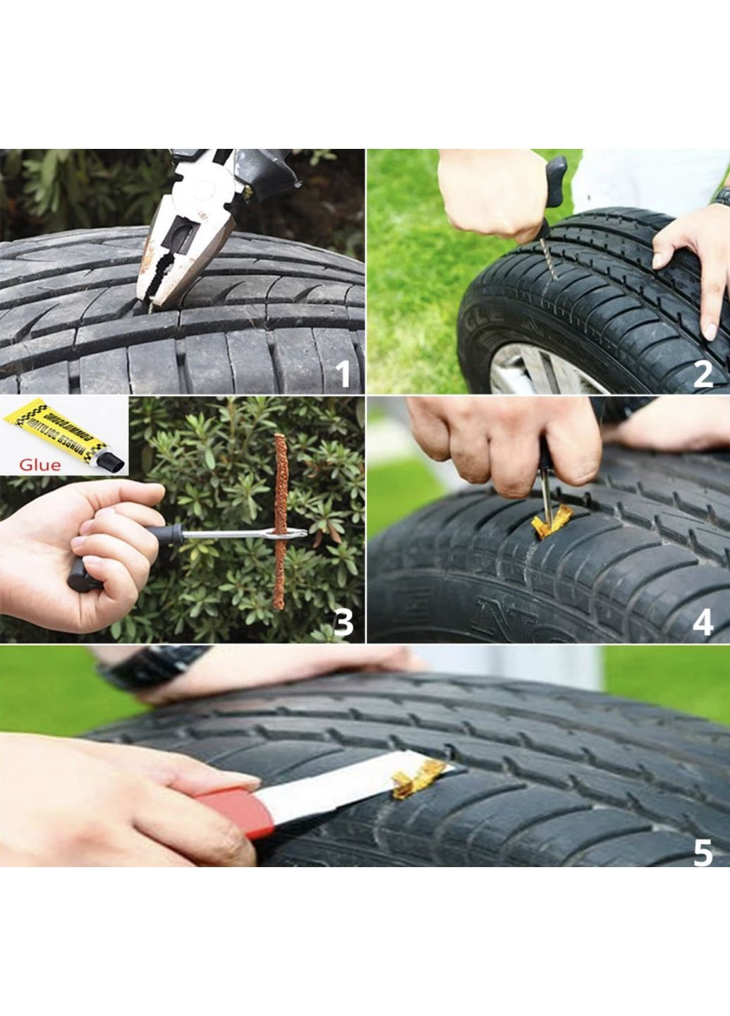 Набір для ремонту проколів безкамерних шин, ремкомплект джгути та клей "Repair" China (366875128)