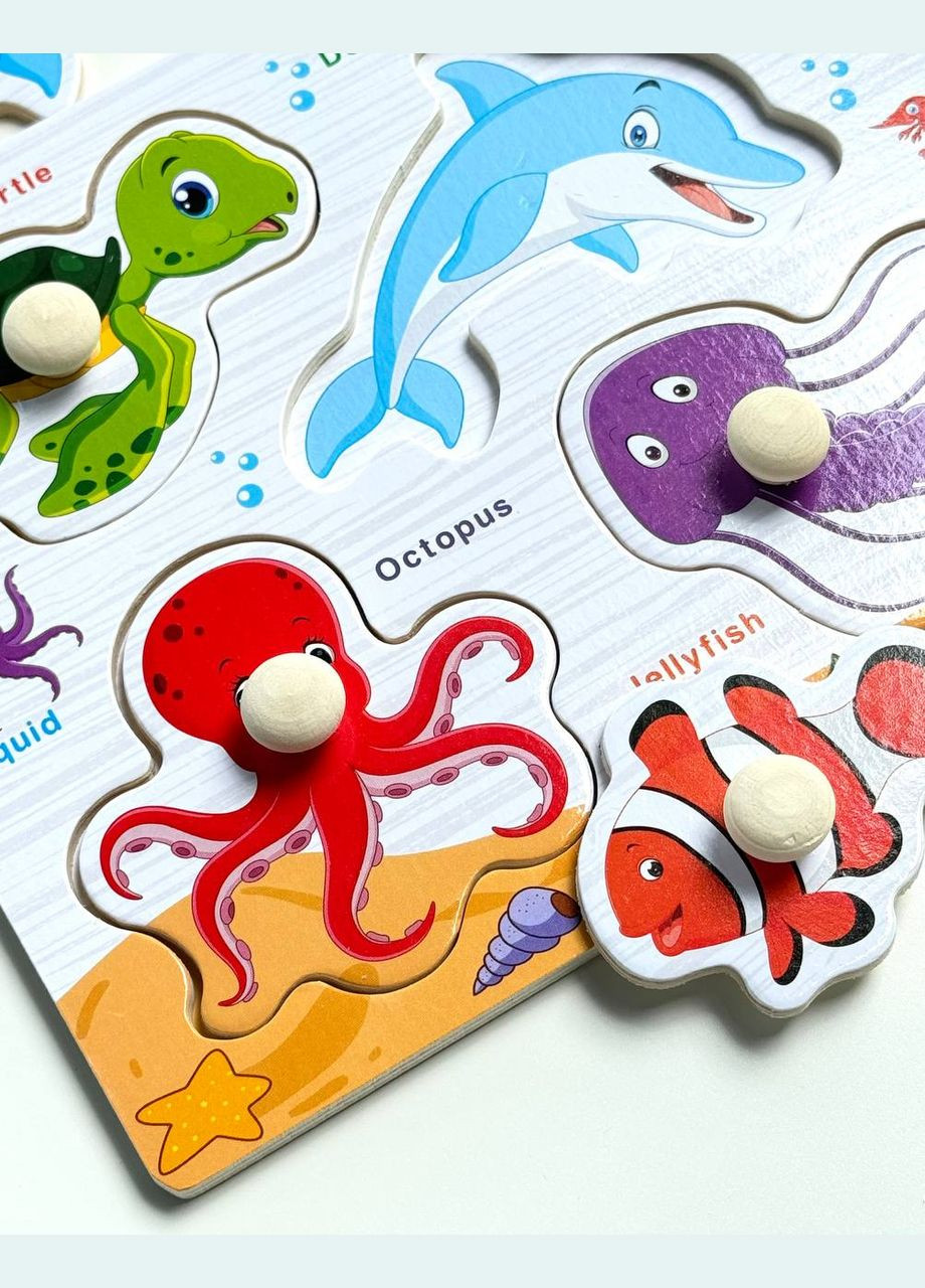 Деревянные пазлы вкладыши С 73239 Морские Жители под вкладышем есть рисунок Fun Game (338851402)