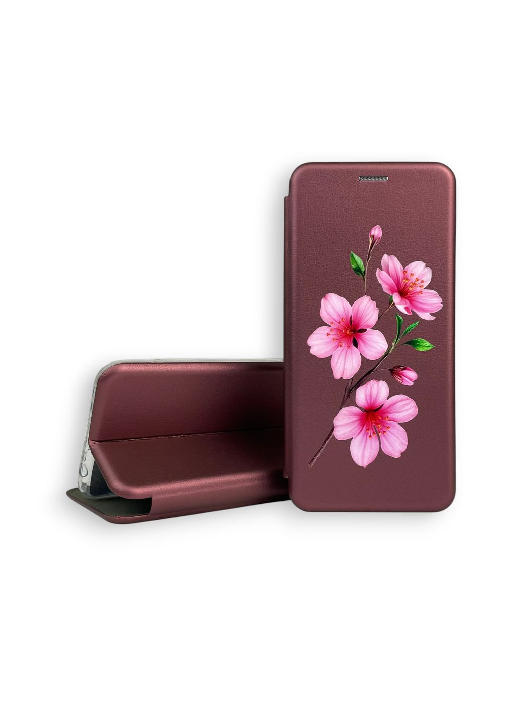 Чохол-книжка з 3D принтом крокусів для телефона Galaxy A20 (SM-A205F) з екошкіри із підставкою та магнітом бордова gd2 Samsung (366390332)