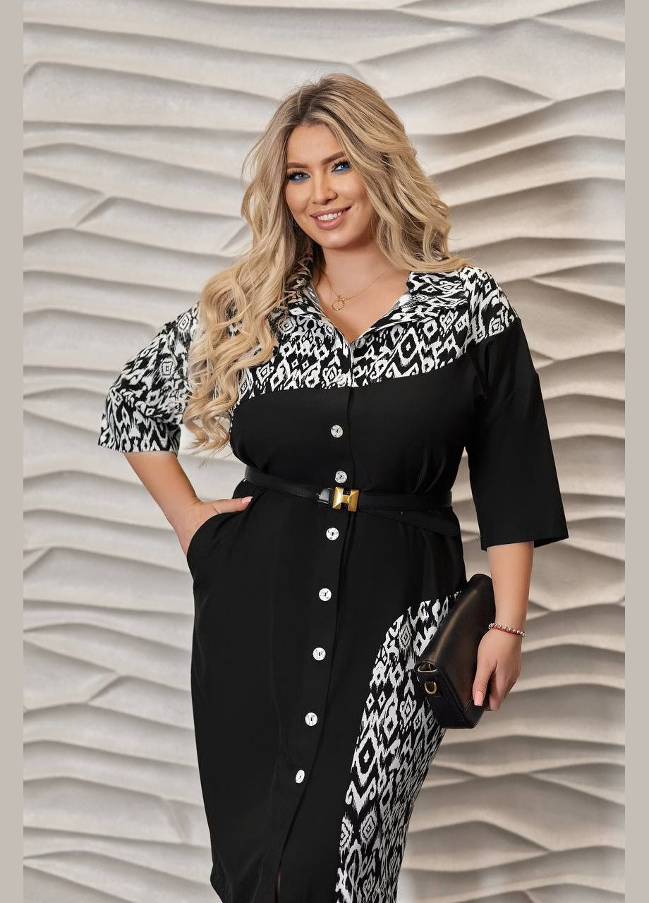 Черно-белое женское платье рубашка бирюзового цвета New Trend