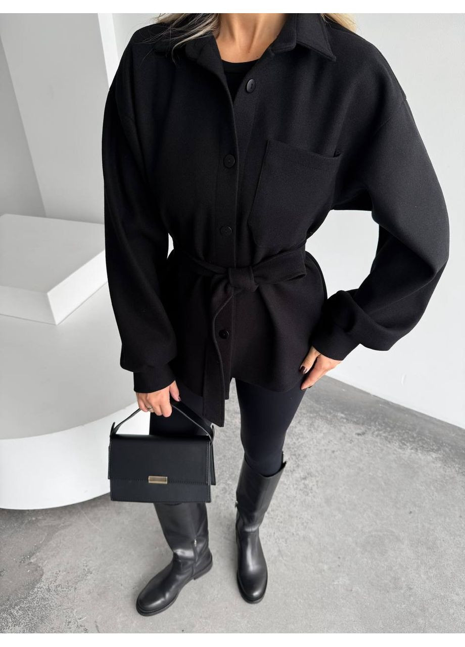 Чорне демісезонне Пальто-рубашка жіноче з кашеміру (заміри в описі) Vione