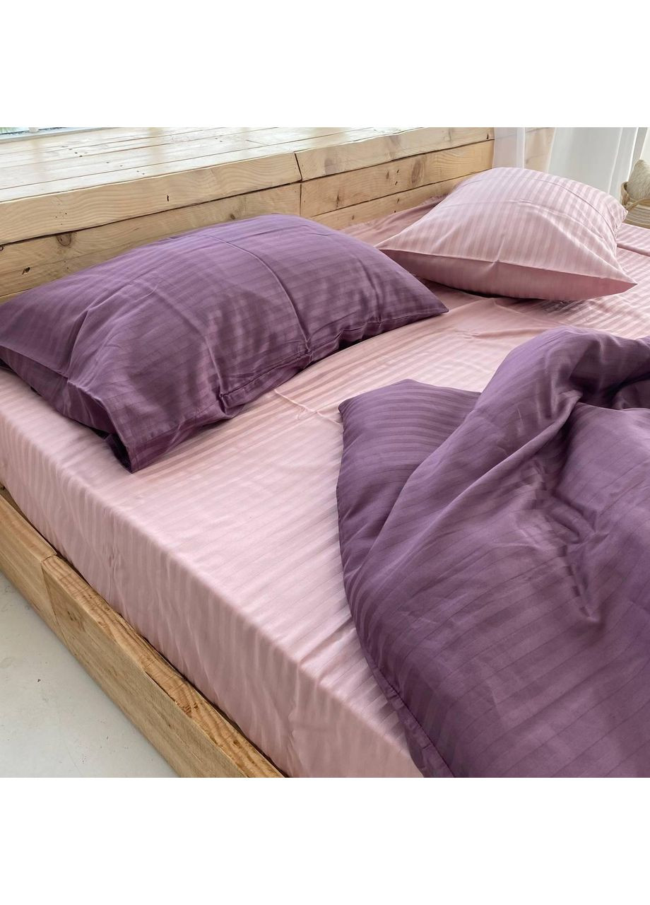 Постельное белье Пудра+Фиолетовая страйп сатин PREMIUM Полуторный размер, наволочки 70/70 No Brand (364220448)