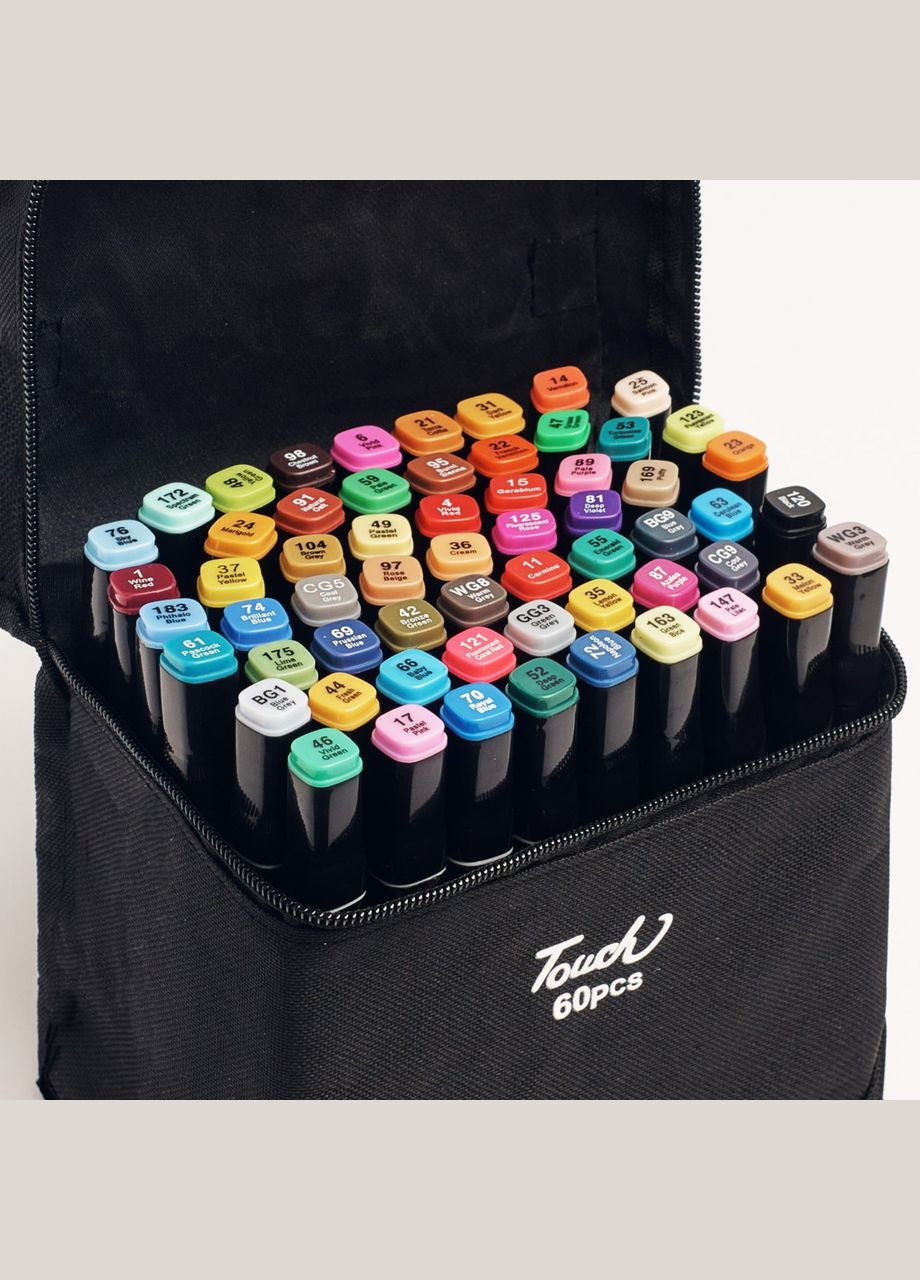 Великий набір скетч маркерів 60 кольорів Touch у чорному чохлі та Блокнот А5 для малювання у подарунок! Raven (337341889)