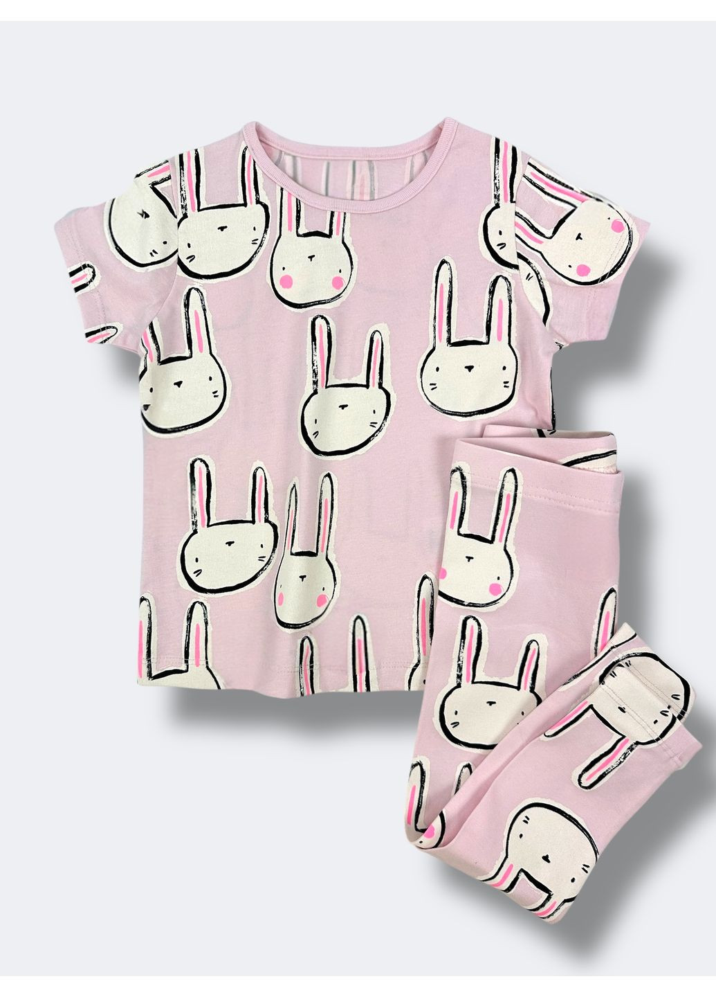 Комбінований демісезонний комплект: футболка + легінси bunny/natural George 6995~01