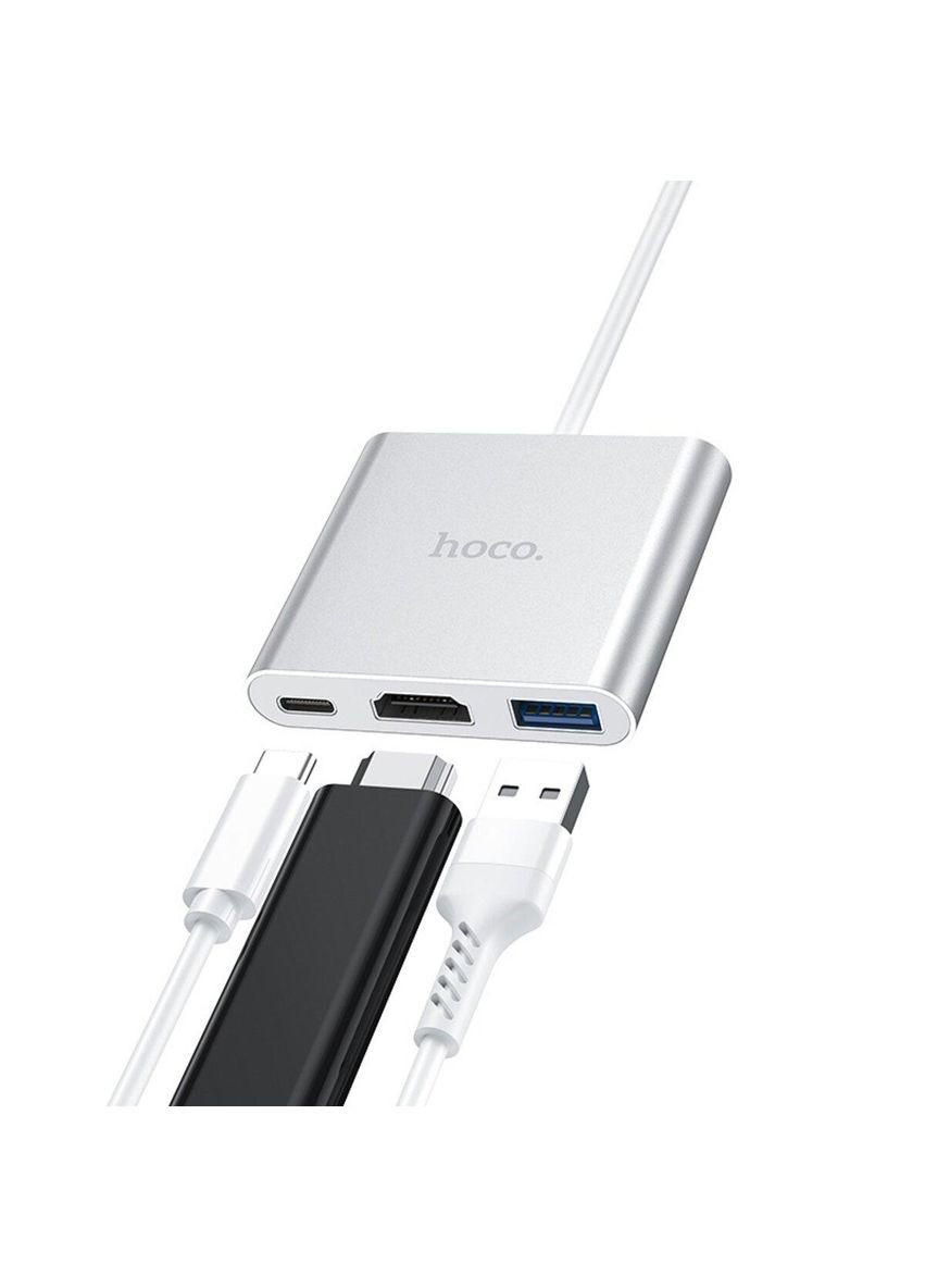 USB-хаб HB14 Easy use Type-C adapter(Type-C to USB3.0+HDMI+PD) Silver Hoco (337311165)