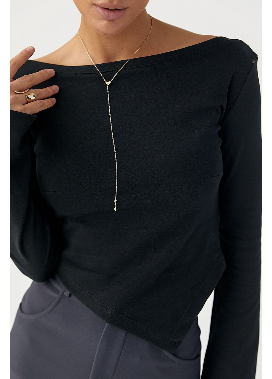 Чорна трикотажна блуза з асиметричним низом Lurex