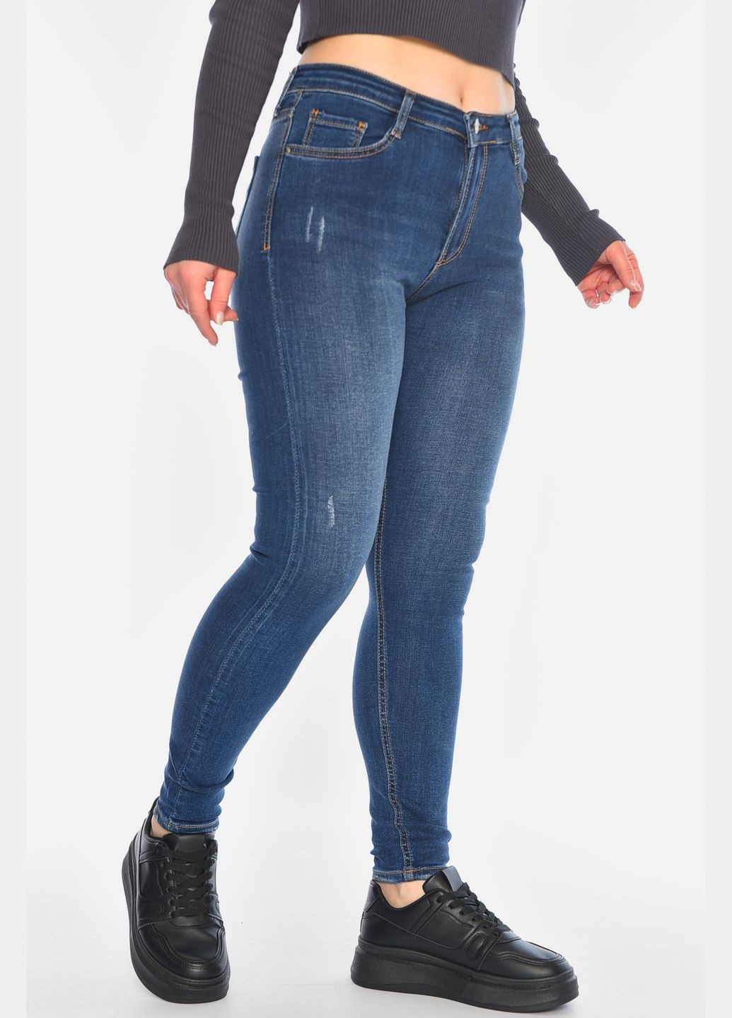 Джинси жіночі скінні синього кольору Let's Shop - (315773883)