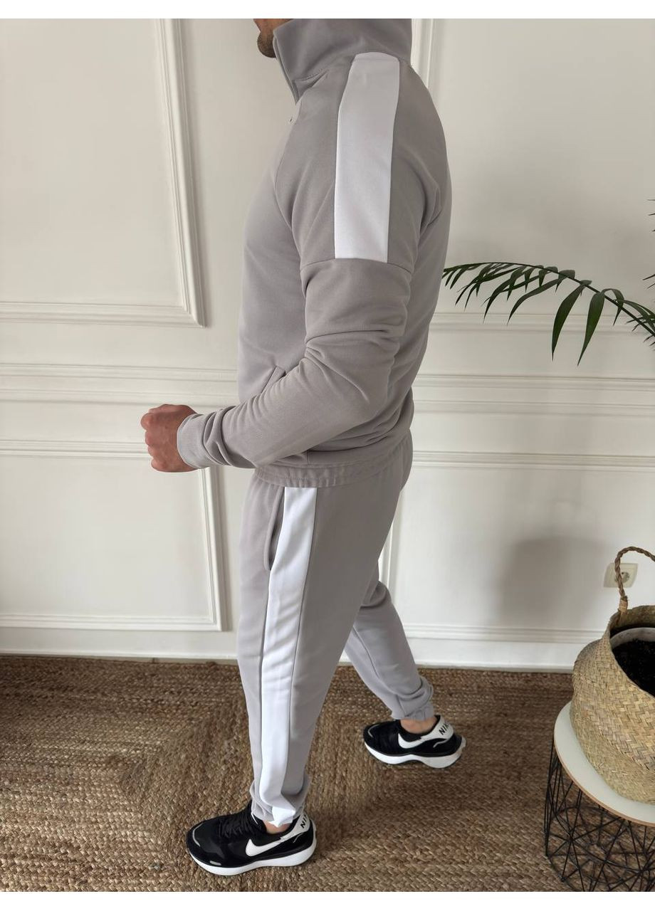 Сірий демісезонний чоловічий спортивний костюм із контрастними лампасами брючний Україна
