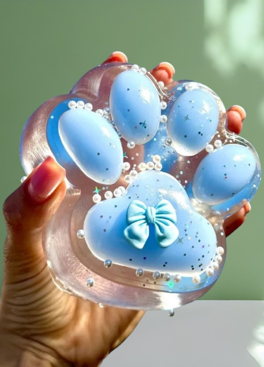 Игрушка-антистресс таба Сквиш Лапка котика Прозрачяная с Голубым XXL VTech (314802183)