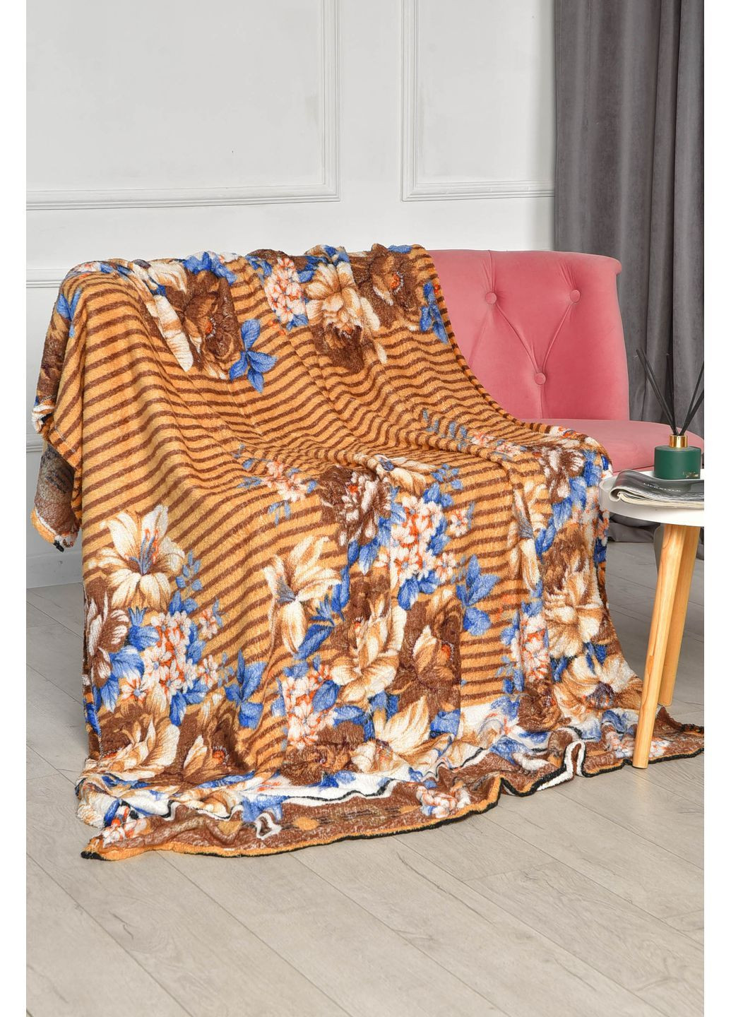 Плед бежевого кольору з принтом розмір 150*200 Let's Shop (362082620)