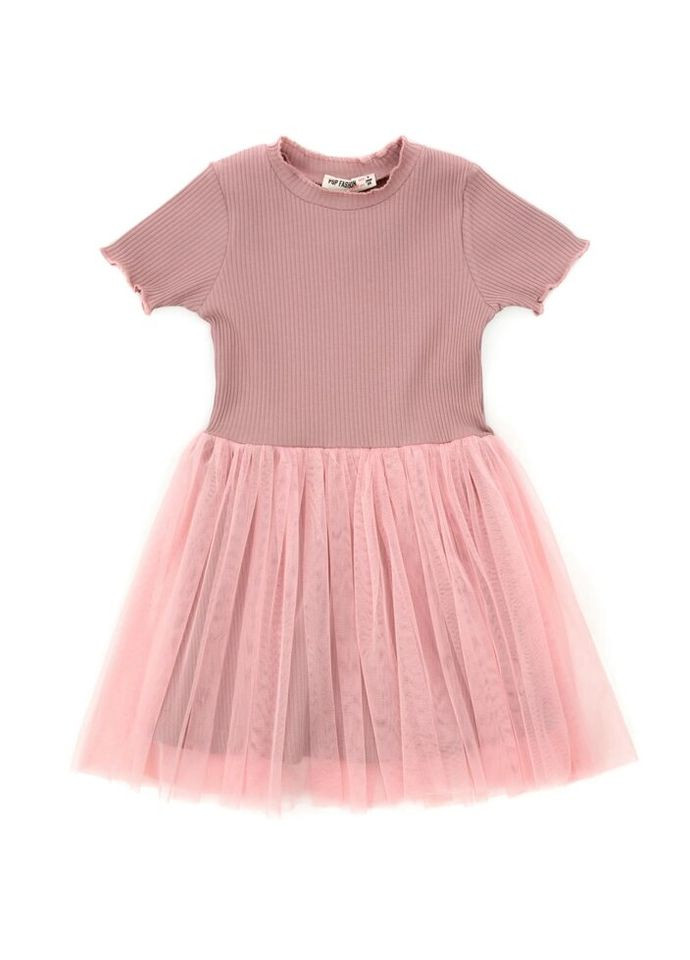 Комбинированное платье с фатиновой юбкой (7467-116g-pink) Pop Fashion (300625111)