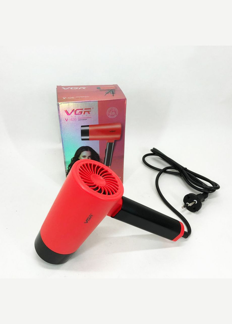Фен із складною ручкою для волосся V-426 2000Вт, Стильний фен для укладання волосся. Колір: червоний VGR (364666028)