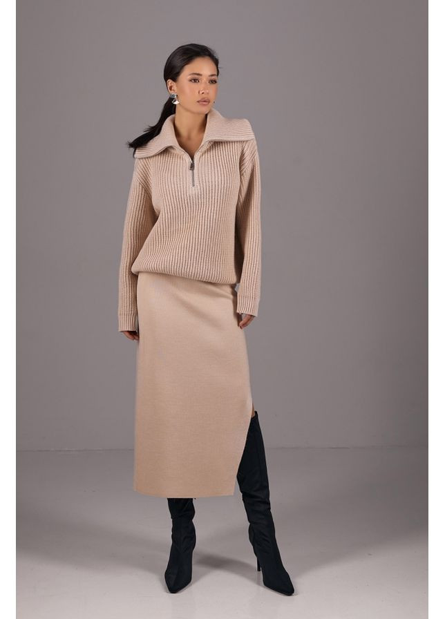 Молочная повседневная юбка с разрезом для деловых и вечерних образов (2435) Triko Bakh