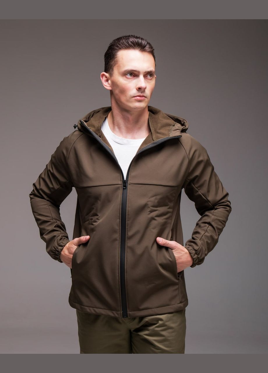 Оливкова (хакі) демісезонна куртка soft shell на флісі Vakko