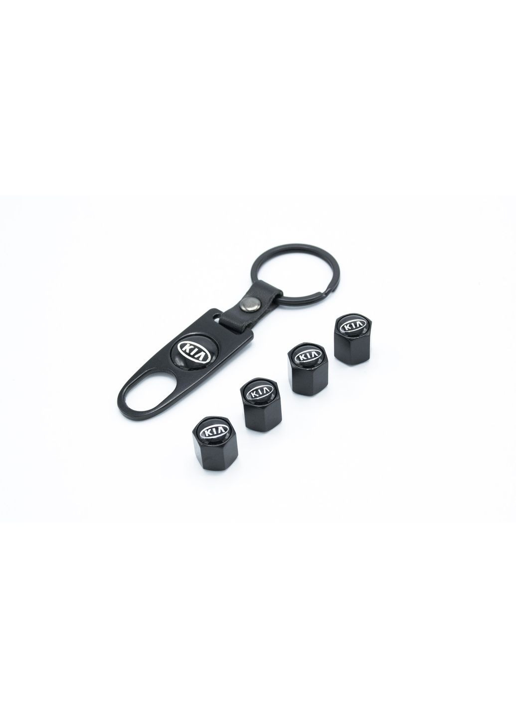Ковпачки на ніпель, золотник з логотипом, Захисні металеві ЧОРНІ ковпачки для ніпелів автомобільних коліс (4 шт) Kia (360949524)