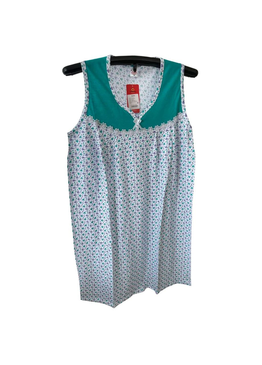 Нічна сорочка жіноча бавовняна біла з зеленим Квіти р NBK74 ANDIN (344589784)