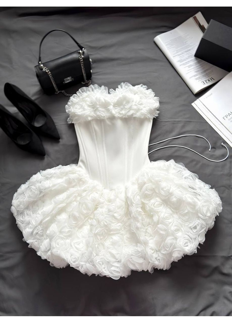 Молочна святковий, вечірня корсетна міні-сукня з пишною спідницею та шортами в комплекті з пишною спідницею MonCher