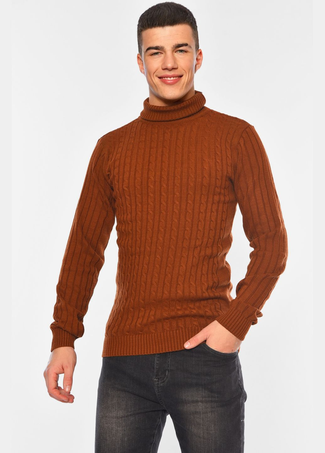 Коричневый демисезонный свитер мужской однотонный коричневого цвета пуловер Let's Shop