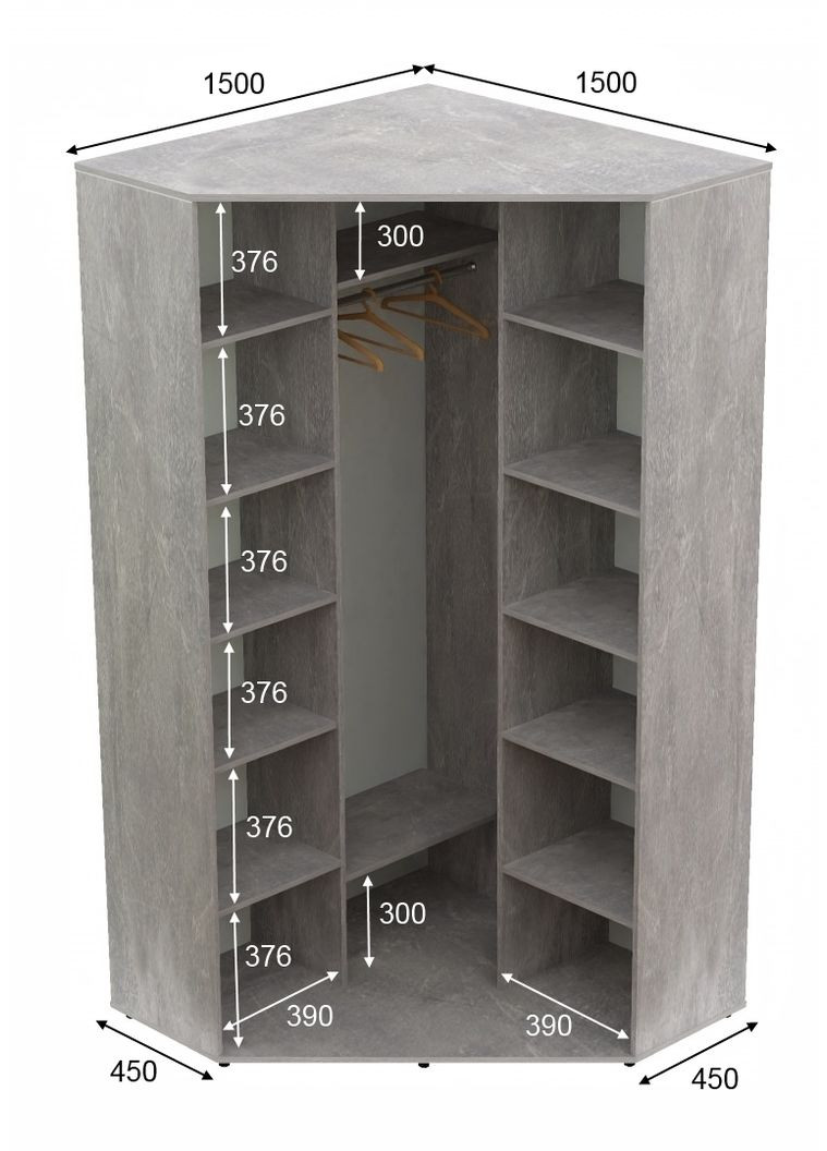 Шкаф-купе двухдверный угловой 150*150*240 см Индастриал 2 двери ДСП Угол-5 Алекса (360472131)