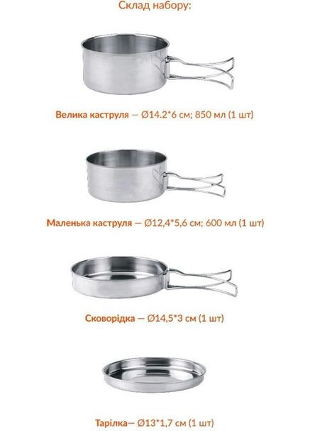 Набор посуды для активного досуга 4 пр нержавеющая сталь GT-7121 (124832) Gusto (296196081)