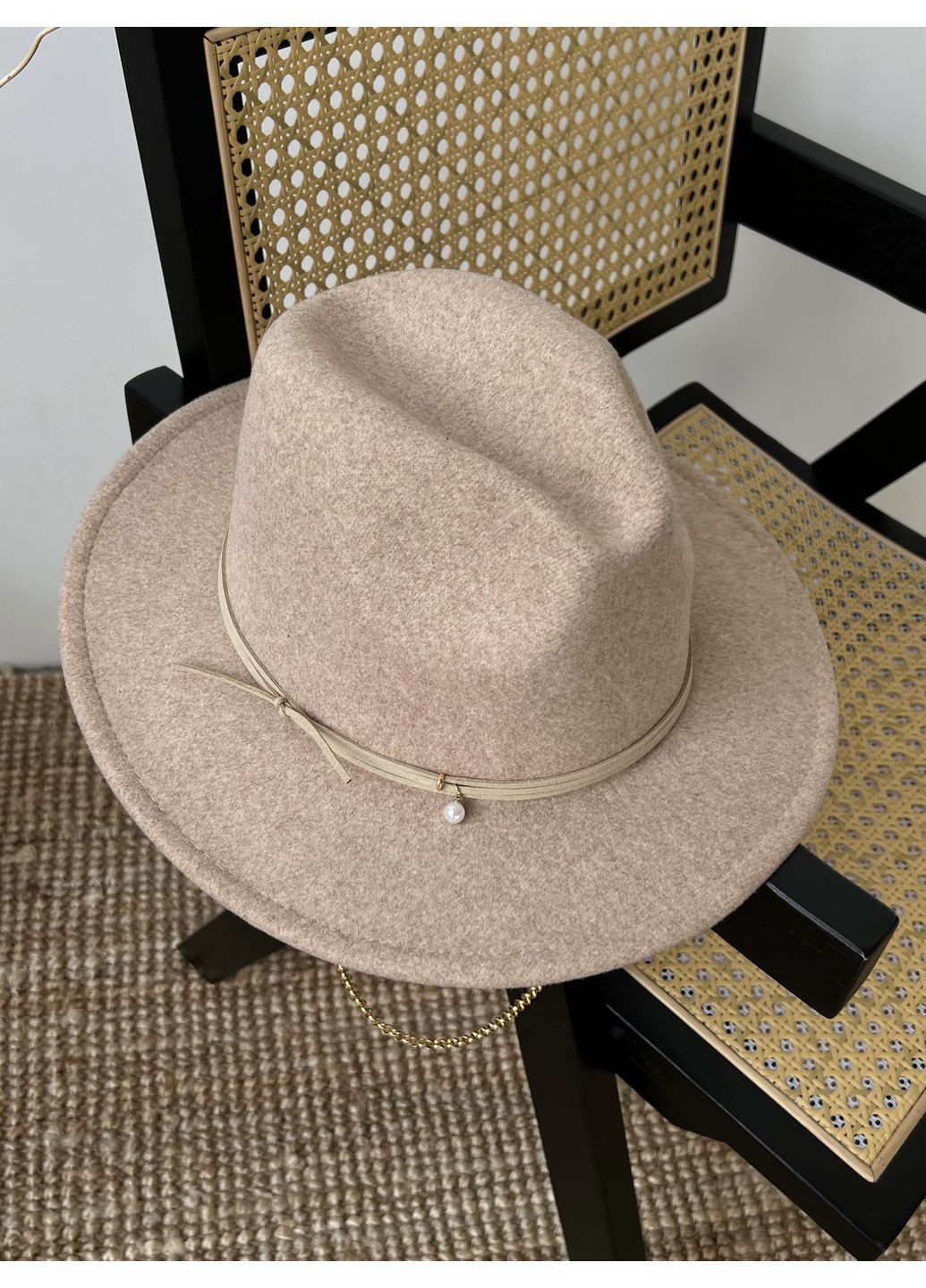 Шерстяная шляпа Федора с декором, цепочкой и регулировкой размера PEARL WOOL HAT No Brand (359481396)