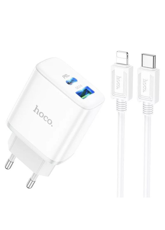 Сетевой адаптер питания C105A 20W Type-C и USB с быстрой зарядкой и кабелем Type-c to Type-c в комплекте Адаптер Hoco (349824279)