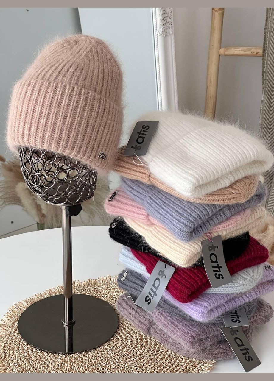 Красивая шапочка Atis, теплая шапка с двойной вязкой, женская шапка теплая ангорка No Brand (362917627)