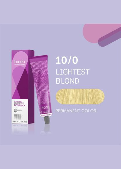 Стойкая кремкраска для волос Professional Permanent Color 10/0 очень яркий блондин натуральный, 60 мл Londa Professional (292736636)
