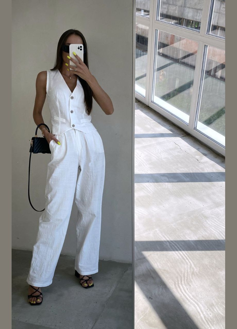 Жіночий лляний костюм двійка жилетка + палаццо MonCher (335031394)