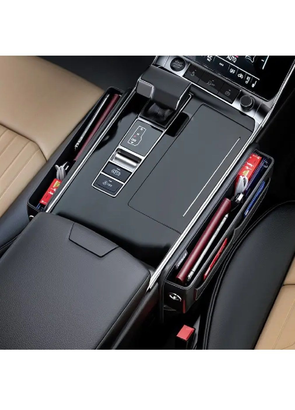 Органайзер бардачок між сидінь і консоллю машини автомобіля екошкіра з кишенями люверсами 30х20 см (479324-Prob) Unbranded (317202614)