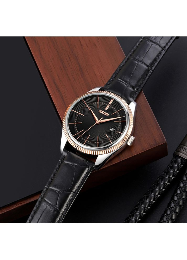 Годинники Rose-Gold Black кварцові для чоловіків з календарем стрілочні класичні чорні ProDobro (367264145)