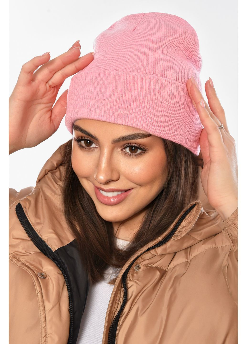 Шапка женская демисезонная светло-розового цвета Let's Shop (370944261)