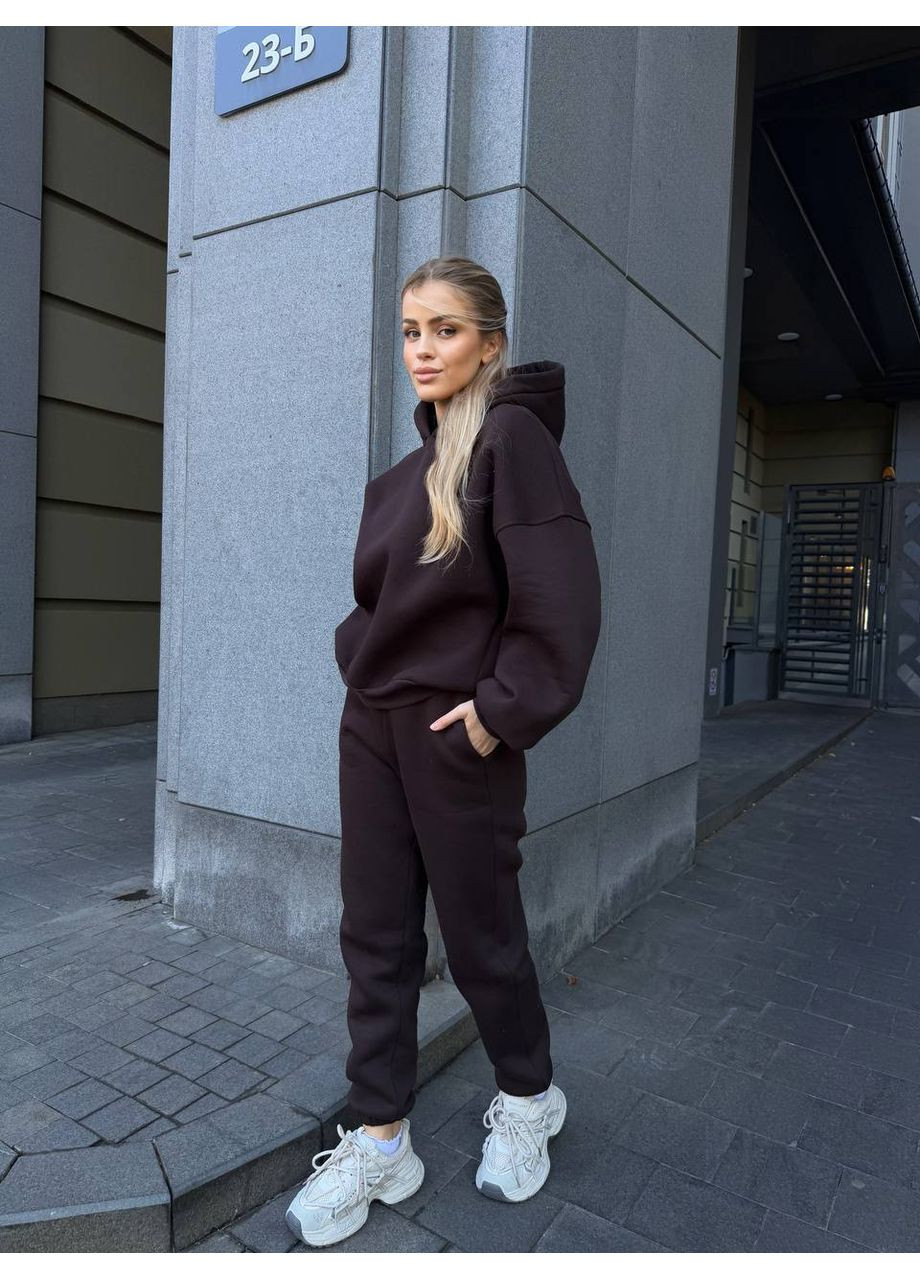 Жіночий теплий костюм з капюшоном коричневого кольору 34517 Fashion (360729447)