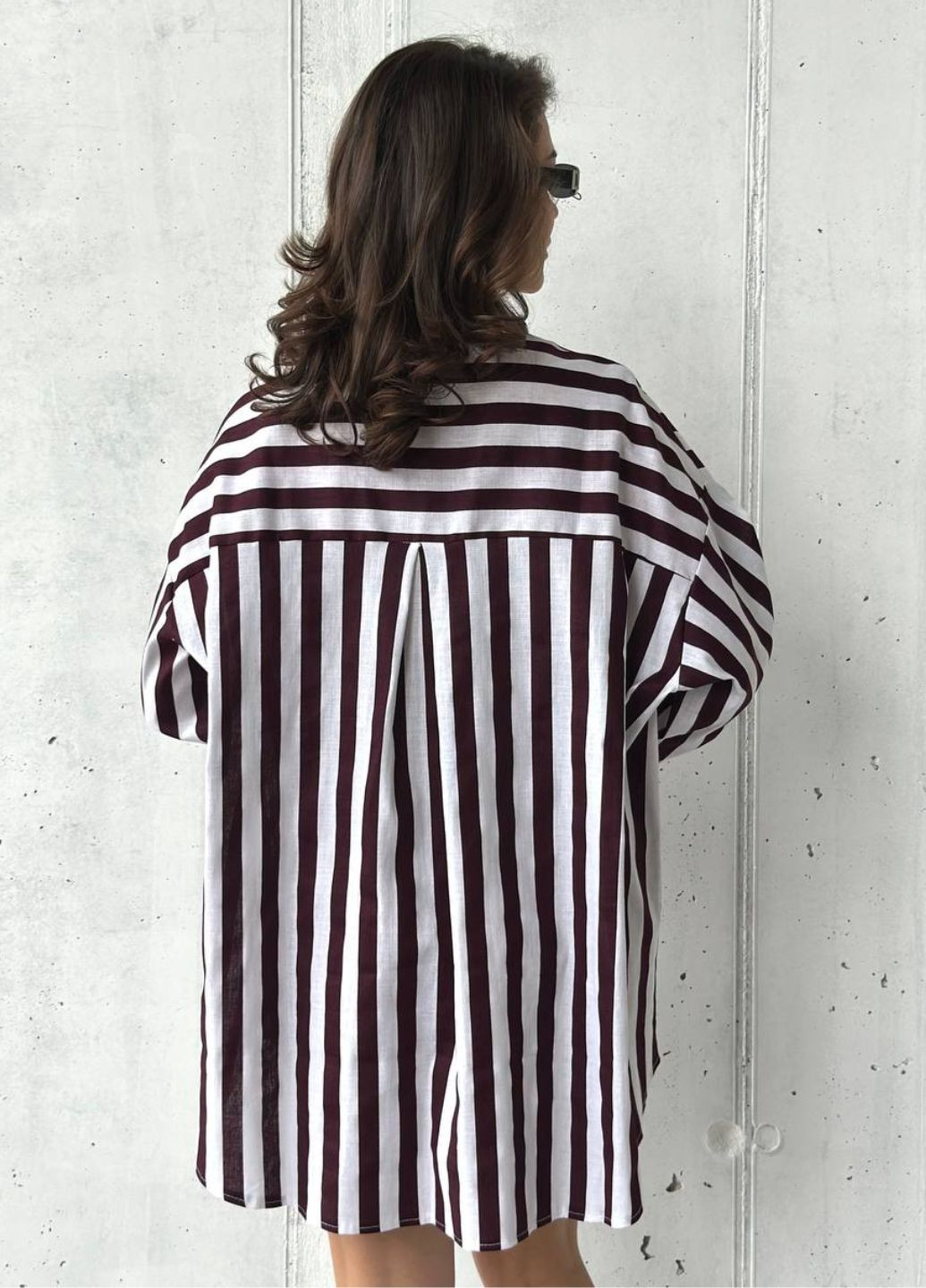 Бордовое повседневный платье-рубашка оверсайз с длинным рукавом рубашка Tik-Tak в полоску