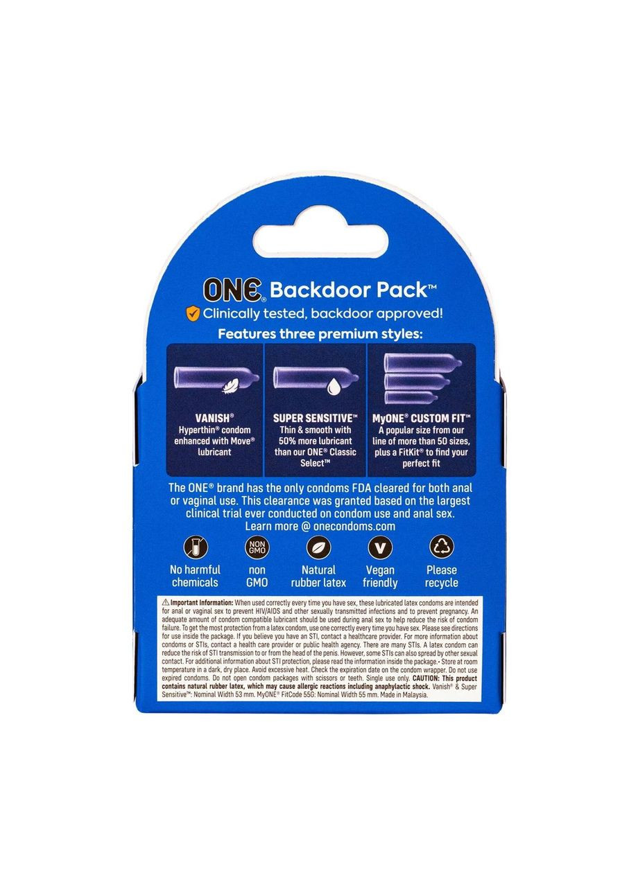 Набор презервативов ONE Backdoor, 3 шт, 3 вида, картонная упаковка No Brand (366877251)