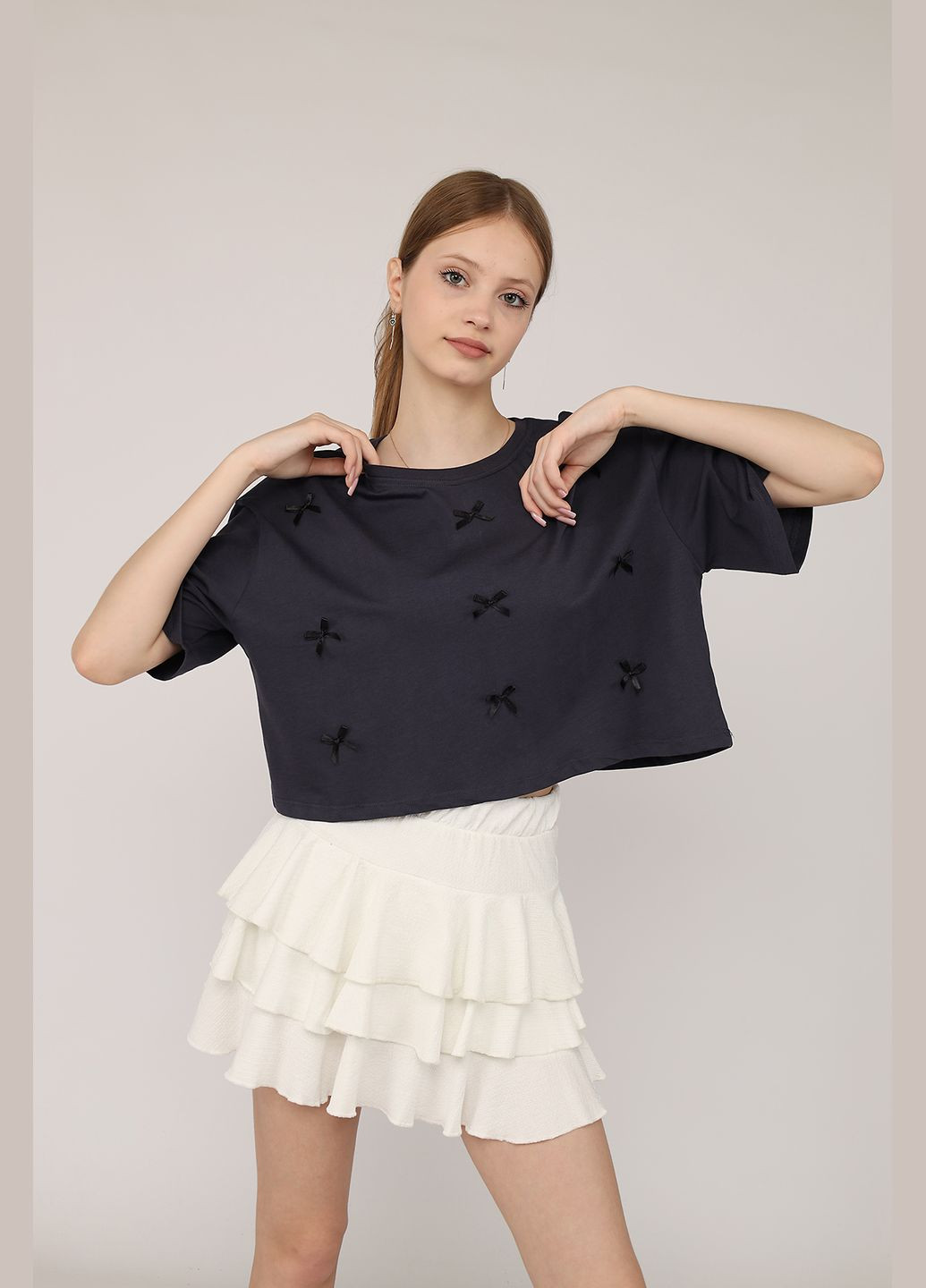 Футболка з коротким рукавом жіноча колір темно-сірий ЦБ-00275599 Divon - (334257378)