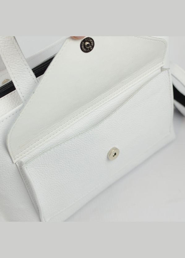 Белая кожаная женская деловая сумка с ручками и длинным съемным ремешком Serebro (285895818)